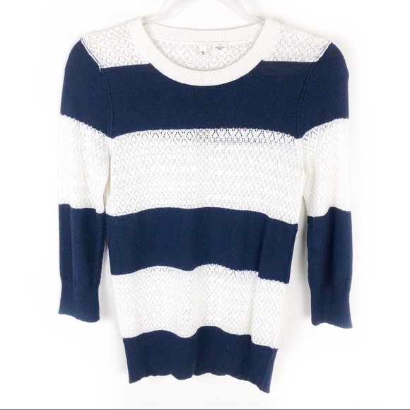 MOTH- by Anthropologie Navy/Cream wool rabbit blend striped sweater size: S - Picture 1 of 9